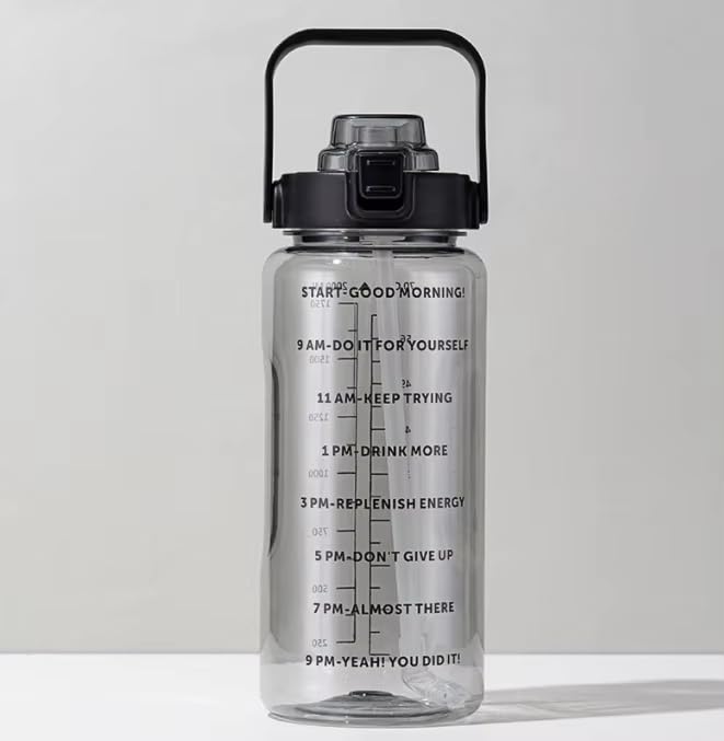 Image of VISBY INDIA Plastic Water Bottle, 2L Capacity, BPA-Free, Airtight, Contemporary Style, Wide Mouth Design for Home, Office, Gym, Travel, Clear Finish, 20cm Height (Black)