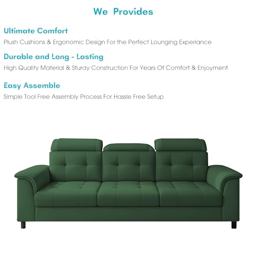 Image of Casaliving Ella 3 Seater Sofa Set for Living Room (Green Colour Fabric) Premium Fabric Sofa