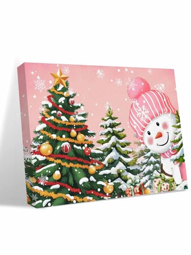 SderBott Light Pink Snowman Christmas Canvas Wall Art for Living