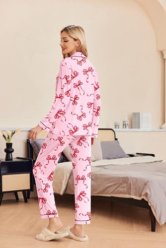 Image of Ekouaer Pajamas Women's Long Sleeve Sleepwear Soft Button Down Loungewear Pjs Lounge Set Nightwear XS-XXL