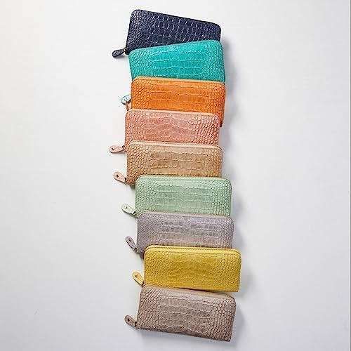 VOICE Align type Long wallet Leather made by MASINI in Italy Cowhide ART.SPICE Beautiful Croc leather with delicate glitter Women's Elegant and easy to use Vertical card case In gift box (Sage Green) - Image 6