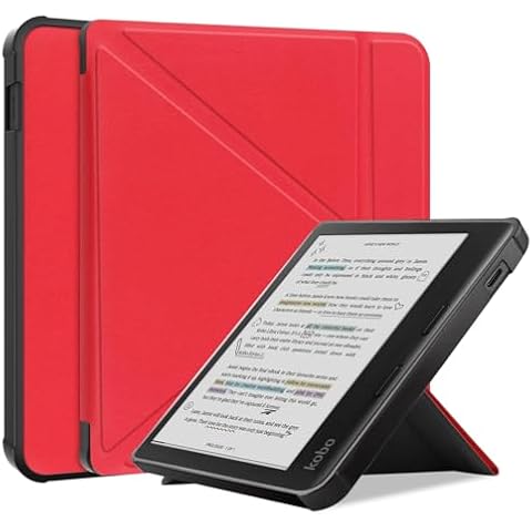 DWaybox Case for Kobo Libra Colour 7.0 inch 2024 Released, with Auto Sleep/Wake, Soft TPU Matte Back Cover, Slim Lightweight Origami Shell Protective Smart Cover -Red Cover