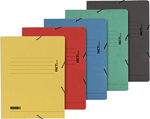 Baier & Schneider Brunnen 102015495, Sammelmappe für A4, Hochwertiger Pressspankarton 375 g/m², 0, 4 mm dick, Fact!Plus, 10 Stück (5 Farben: gelb, Rot, schwarz, grün, Blau) 5 Standardfarben