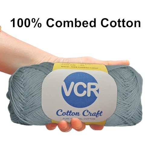 Image of VCR 8Ply Grey Cotton Craft Yarn, 100 Grams Hank, 160 Meters Length, Cotton Combed Ball for Crochet and Knitting, Pack of 1 Yarn, Suitable for DIY Crafts