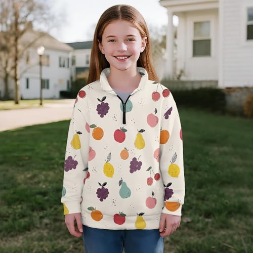Image of AmzPrint Girls Graphic Quarter Zip Coat Long Sleeve Lightweight Oversized Athletic Running Hoodies For Kids Teen Girls