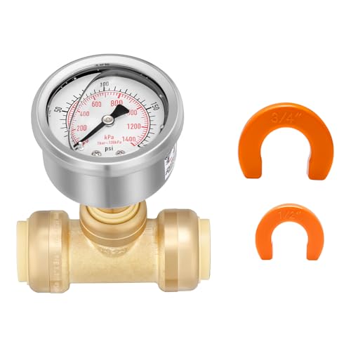 MEASUREMAN Push to Connect Pressure Gauge 0-200Psi Stainless Steel Vibration Proof, 2