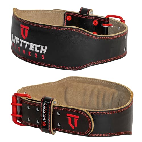 Lift Tech Fitness Cinturón acolchado de levantamiento de pesas de 4 pulgadas, cinturón de entrenamiento de cuero para hombres y mujeres, cinturón de gimnasio para levantamiento de potencia, peso