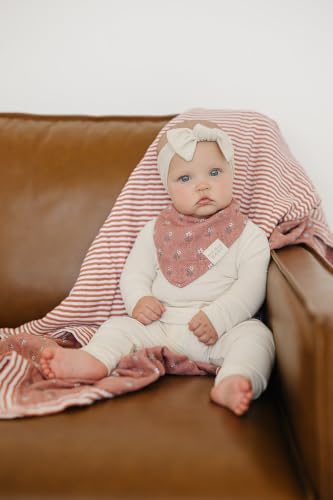 Image of Mebie Baby Muslin Quilt, Vintage Pink Floral Pink Stripes, 100% Cotton Baby Blanket for Girls & Boys, Newborns to Toddler, Soft Swaddle Blanket, 47 inchx47 inch