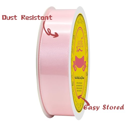 Image of Double Face Lt.Pink Satin Ribbon 7 /8 inch X 25 Yards Polyester Lt.Pink Ribbon for Gift Wrapping Very Suitable for Weddings Party Hair Bow Invitation Decorations and More