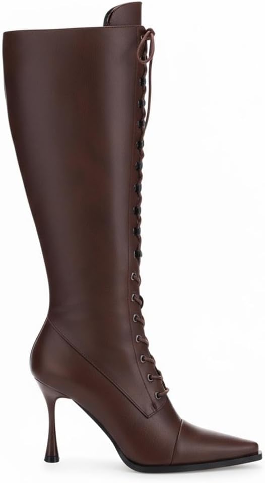 heelchic Stylish Women's Fashion Boots - Pointed Toe, High Heel, Adjustable Strap, Premium Full-Grain Leather, Knee-High