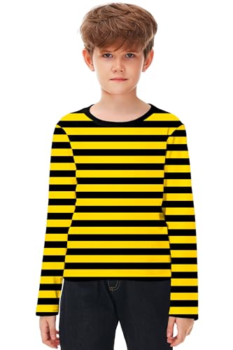 Image of Remimi Kids Striped Shirts Long Sleeve Boys Girls Crew Neck Holiday Tshirts 3-14 Years