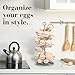 Flexzion Spiral Egg Rack for Fresh Eggs - Sturdy Silver Metal Egg Skelter Countertop Egg Holder with Bottom Basket and 360-Degree Rotatable Middle Pole Up to 36-Egg Capacity, Egg Storage Rack Solution