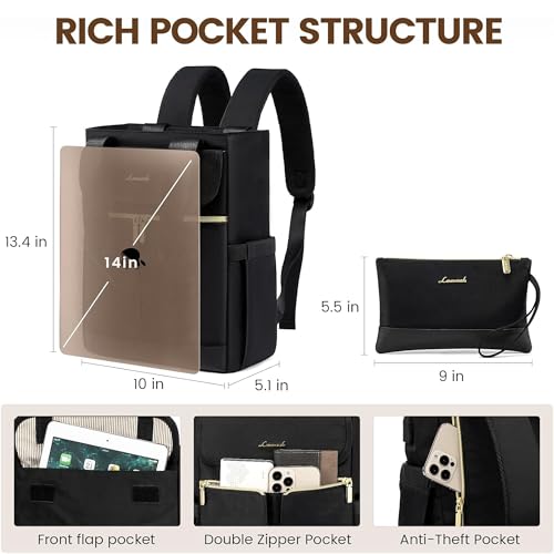 Image of LOVEVOOK Backpack Purse for Women, Convertible Mini Backpacks Tote for Teen Girls, Small College Bookbag for Work, School, Travel, 2pcs set, Black