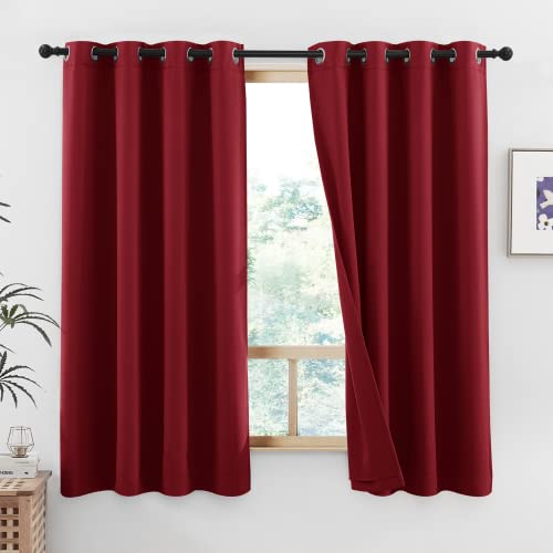 Image of NICETOWN Kitchen Full Blackout Curtain Panels, Super Thick and Soft Insulated Window Covers, 100% Blackout Draperies with Same Color Backing for Cafe Window (Red, Set of 2 PCs, 52 by 45 Inch)