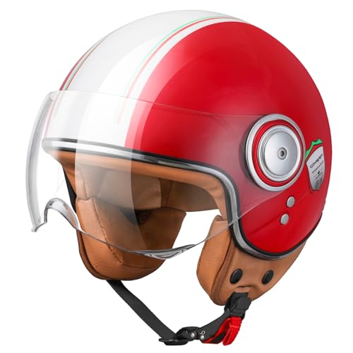 Image of Open Face Motorcycle Helmet for Adults, Half Face Moped Helmets for Men, 3 /4 Retro Vespa Helmet, Classic Vintage Motorcycle Helmet for Women, DOT Approved