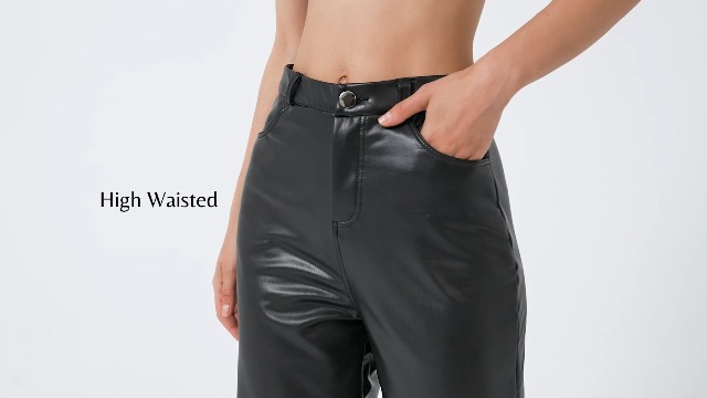 Women's Black Leather Pants, High Waist Faux Leather Straight