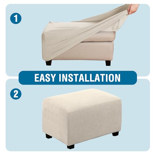 Image of H.VERSAILTEX Ottoman and Sofa Seat Cushion Combined Cover Slipcover Rectangle Sofa Slipcover Fit Length 56'-75' Suitable for L Shaped Seat Cushion Cover or Chaise Part Cover Stretch Thick - Natural