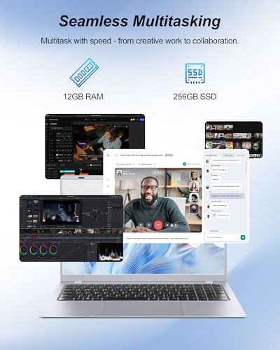 Image of 15.6 Inch Laptop Computer, 12GB RAM 256GB SSD Lap Top, Pentium 6500Y Processor (Up to 3.4GHz), FHD Display, Fast Charging, Long Battery Life, Laptop for Business Home Student