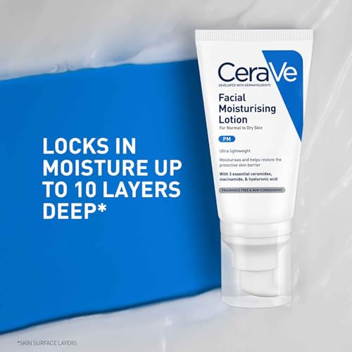 Image of CeraVe PM Facial Moisturizing Lotion For Normal To Dry Skin (52ml) - Formulated With 3 Essential Ceramides, Niacinamide And Hyaluronic Acid | Ultra Lightweight Night Cream