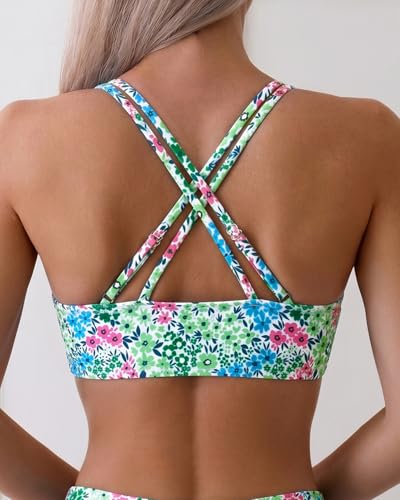Image of Fanuerg Women's Sexy V Neck Bikini Sets Hollow Out Two Piece Swimsuits Cutout Mid Waist Bathing Suit