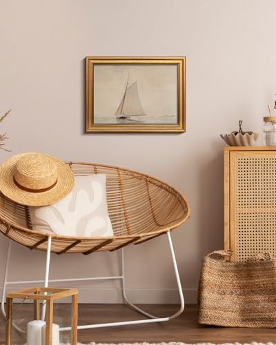 Image of HUARCEY Gold Framed Vintage Wall Art for Living Room, Seaview Painting Prints Shelf Decor for Kitchen, Aesthetic Bedroom Wall Art, Christmas Gifts for Friends or Family (White Sailboat - 12 inchx16 inch)