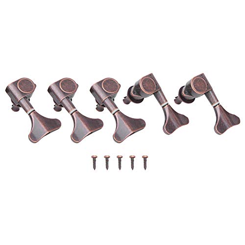 Natudeco 5pcs Bass Guitar Tuning Peg Fishtail Key Electric Bass Guitar Turning Key Red Copper 3L 2R Bass Accessory with Screw Gasket