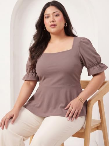 Selvia Women's Puff Sleeve Plus Size Peplum Top, Top for Women Stylish Western (1080TK14304N-XL_Mauve) - Image 6