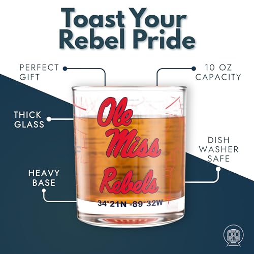 Image of Greenline Goods - University of Mississippi Rebels College Whiskey Glasses (Set of 2), 10 oz - Full-Color Logo + Campus Map