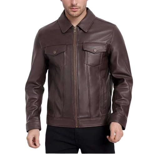 Real Brown Solid Leather Jacket For Men