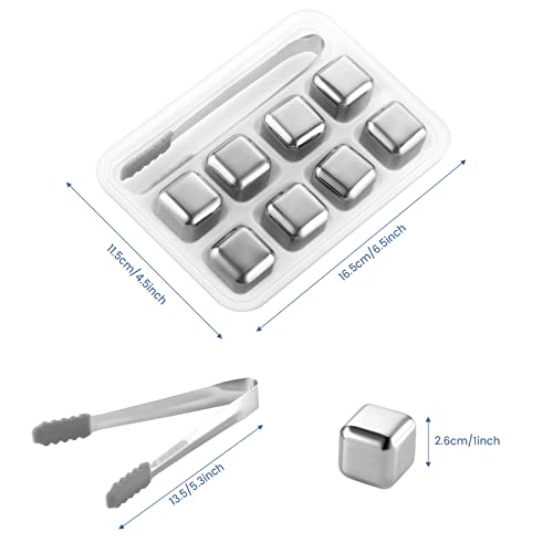 Lecone Whiskey Ice Cubes Reusable Ice Cubes For Drinks, 8Pcs Whiskey Stones Set Stainless Steel Ice Cube With Ice Tongs For Whiskey, Vodka, Liqueurs, Wine, Beverage Juice Or Soda #TOP2