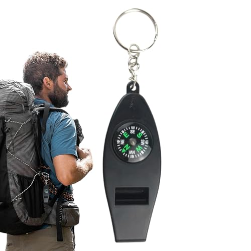 Silbato de llavero con brújula, silbato de camping, silbato fuerte 4 en 1, medidor de temperatura, silbatos de seguridad, equipo de supervivencia, lupa para camping, senderismo