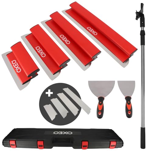 Lames à Lisser plaquiste - Coffret lames 0.35mm et 0.5mm - Acier inoxydable - Perche extensible - Lames souples et rigides