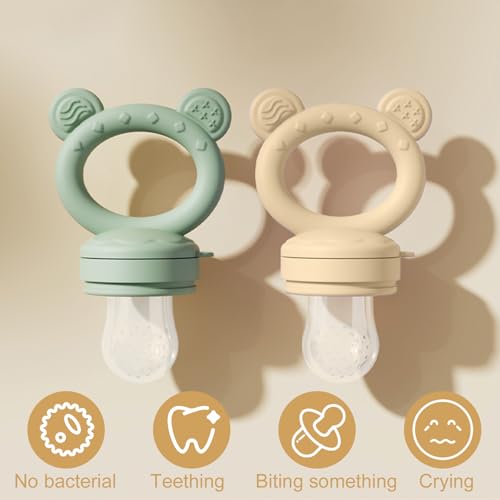 Image of Baby Breastmilk Popsicle Molds & Baby Fruit Feeder, Infant Food Freezer Tray Storage Containers, Silicone Teething Pacifier Feeder and Teether for Babies,Boys and Girls-Beige