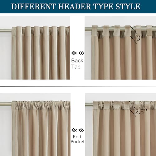 Image of PRIMROSE Champagne Polyester Velvet Curtains 90 inch Long for Living Room,Set of 2 Panels Blackout Rod Pocket Back Tab Window Treatment Room Darkening Heavy Decorative Curtains Drapes for Bedroom