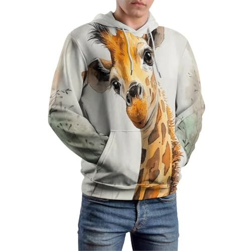 Sweat a capuche homme girafe aquarelle avec poche et impression 3D