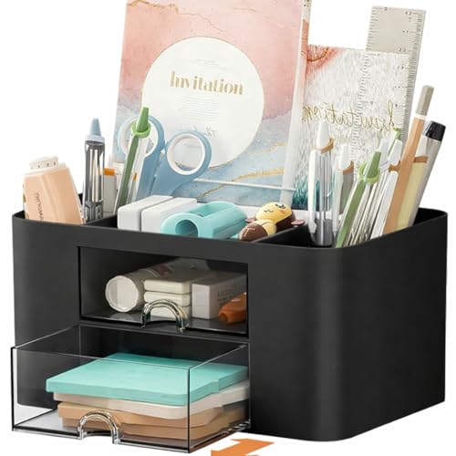Image of ROKTRY Multi-Purpose Desk Organizer with [Number of Drawers] Transparent Drawers; Plastic Storage Box for Office Stationery, Study Table, Cosmetic & Jewelry, Medicine Cabinet Organizer (Black)