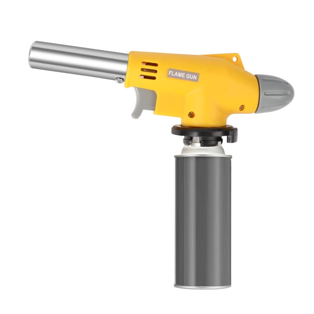 Butane Torch Kitchen Blow Lighter - Culinary Torches Chef Cooking Professional Adjustable Flame with Reverse Use for Creme, Brulee, BBQ, Baking, Jewelry,Not Gas Included (Yellow)