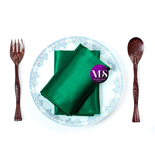 Vds - 100 Pieces | Satin Napkins 20 X 20 Inch Square | Kitchen & Dinner Table Napkins Cloths Handkerchief For Restaurant Bistro Wedding Christmas Birthday Party Dinner Decoration (Emerald) #TOP3