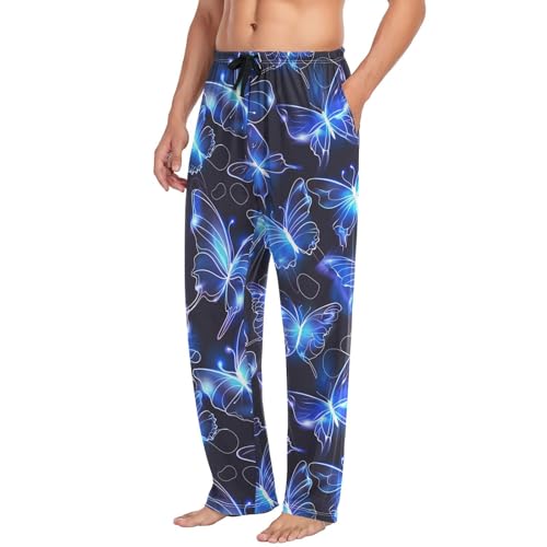 Mens Pajama Pants Blue Butterfly Soft Lounge Sleep Pj Bottoms with Drawstring Pockets4