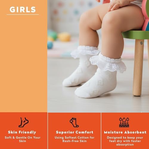 Image of Supersox Frill Ankle Length Socks for Babies | Durable & Breathable Combed Cotton | Extra Soft, Anti-Odor & Moisture Absorbent | Pack of 3