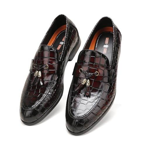 Image of Classic Leather Dress Shoes for Men, Premium Alligator Printed Bussiness Dress Slip on Loafer for Mens