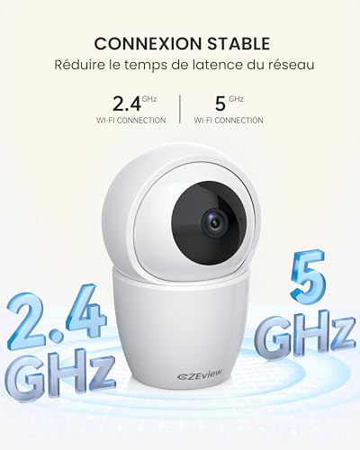CZEview 3K(5MP) Caméra Surveillance WiFi intérieure 360°, 2.4&5Ghz WiFi, Vision Nocturne, 360°, Caméra Bébé Animaux Chien Chat, Détection & Notification, Compatible avec Alexa, Google Home (Blanche) – Image 3