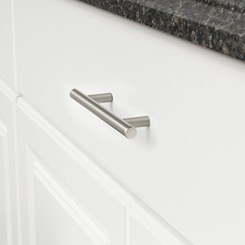 Amazon Basics Euro Bar Cabinet Handle (1/2" Diameter), 6.38" Length (4" Hole Center), Satin Nickel, 10-Pack