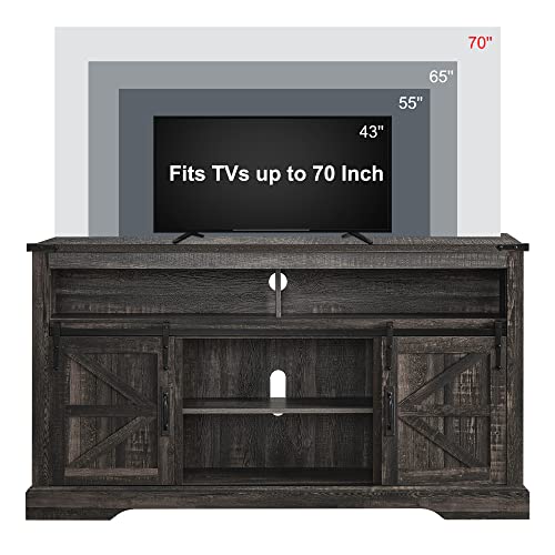 OKD Rustic Highboy TV Stand for 65+ TVs with Sliding Barn Door, 33 Tall Entertainment Center, Dark Oak Media Console with Storage