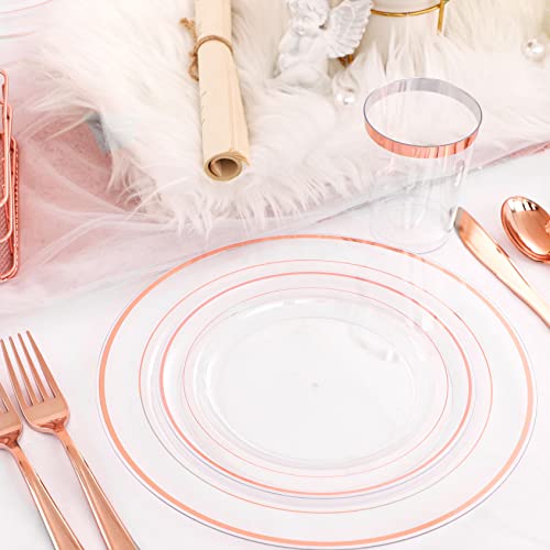 I00000 96Pcs Rose Gold Plastic Plates, Elegant Rose Gold Disposable Plates thumb #4