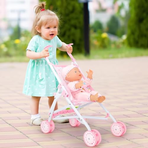 Image of DUNGRANI ENTERPRISE Upgrade 16 Inch Baby Doll Stroller Toy for Kids Big Size Baby Doll Fun Vehicle Play Set for Babies Infants Toddlers Girls Kids (Pink)