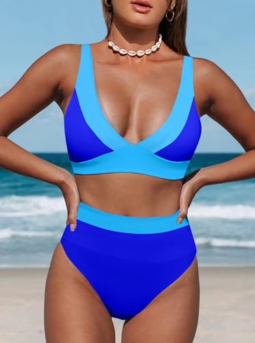 Image of Hilinker Women's Leopard Bikini Swimsuits V Neck High Waisted 2 Piece Bathing Suits