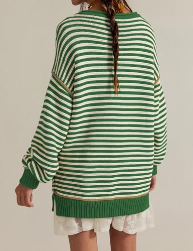 Women's Oversized Striped Sweater Long Sleeve Crew Neck 2025 Fall Pullover Sweater Tops3