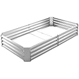 Land Guard 8×4×1ft Galvanized Metal Raised Garden Bed, Metal Planter Kit Box Outdoor for Deep-Rooted Vegetables, Flowers, Green and Herbs, Silver
