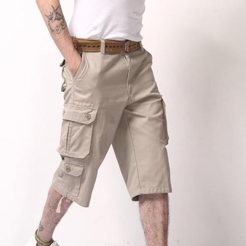 Sinzelimin Men's Short Cargo Pants Fashion Solid Color Multiple Pockets Loose Comfy Dressy Casual Workwear Crop Trouser4